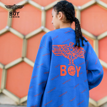boylondon Kids Blue Sweater Alphabet Eagle wool Cardigan