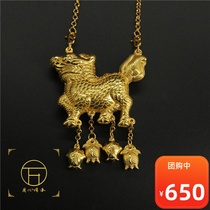 Wanbao de Manual Hanfu retro ying luo female baby sterling silver Gold Kirin longevity lock necklace accessories