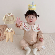 Korean version of baby spring clothes newborn baby jumpsuit academic style sister clothes spring and autumn out coat super cute climbing clothes