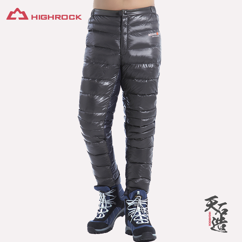 High rock velvet in autumn and winter light weight high waist black outdoor down pants for men and women wear to keep the elderly warm