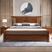 New Chinese style solid wood bed small apartment type gold silk sandalwood furniture Light luxury simple 1 5 meters 1 8 wedding bed Master bedroom double bed