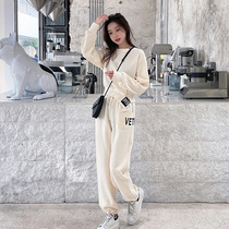 2022 Early spring new Euro goods Advanced senses online Red Fried Street Sweatshirt Fashion Casual Sportswear Two Suit Women