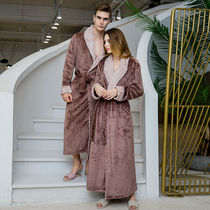Flannel thick size couples Robe Womens long autumn and winter coral velvet bathrobe mens warm pajamas home clothes