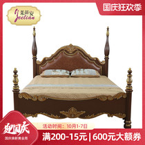 French neoclassical solid wood Birch 1 8 meters dark brown hand-painted foreign flower carved double bed villa model room bed
