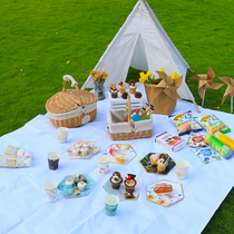 Net Red birthday picnic supplies full set outing pure white thick waterproof Oxford picnic mat ins Nordic style