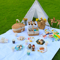 Net Red birthday picnic supplies full set outing pure white thick waterproof Oxford picnic mat ins Nordic style