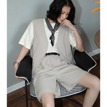 Anna Kenken fashion to jane Japan triacetic acid suit horse clip vest solid color personality commuter 2021