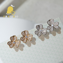 18K platinum clover earrings moisanishi 20-point ear clip AU750 rose gold light luxury niche earrings women tide