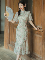 Flirtatious cheongsam 2021 new young improved version of the dress female summer long French floral skirt 8006
