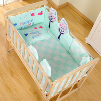 Solid wood crib environmentally friendly non-lacquered baby bed newborn cradle bed can be pushed variable desk can roll over