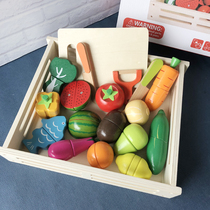 Large wooden box magnetic cut to see fruits and vegetables cut to play baby wooden kitchen simulation house toys