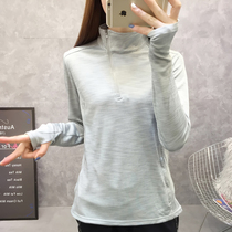 Spring quick-drying clothes female Tide brand outdoor riding boarding trekking set finger quick-drying breathable stand collar sports long sleeve T-shirt