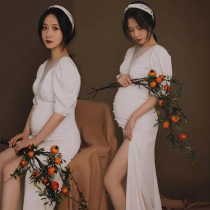 New pregnant women Photo clothing French retro white dress studio pregnancy photography clothing Photo theme clothing women
