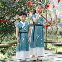Hanfu Boys Summer Childrens Ancient Style Set Two-piece Summer New Mens and Womens Embroidery Chivalrous Chinese Style