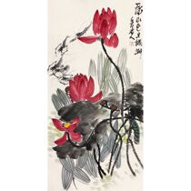Famous calligraphy and painting Qi Baishi shrimp hand-painted fine Chinese painting lotus collection gift decoration painting living room identification certificate