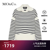 MOCO2021 autumn new navy collar stripe front short back long loose merino wool sweater moanke