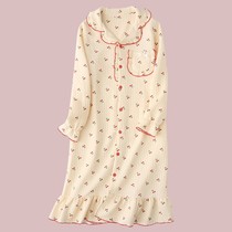 Milk fufu Cherry nightgown women autumn and winter cotton padded thick warm sweet spring and autumn air cotton home clothing pajamas