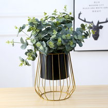 Creative pastoral iron flower stand Vase ornaments living room flower arrangement European flower arrangement bucket fleshy green rose small flower pot