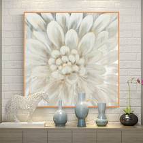 Pure hand-painted flower oil painting white peony root in full bloom living room abstract decorative painting modern simple Nordic style restaurant hanging painting