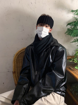 Baikou Yang 2021 autumn new profile leather jacket mens niche short jacket zipper up and down adjustment