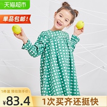  Girls  dresses Spring New Childrens clothing Square collar Plaid Fruit printing Ruffle Sleeve Puffy doll shirt viciusss