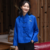Fei Yitang wild silk embroidered new Chinese retro modified Tang suit womens stand collar short single coat womens coat