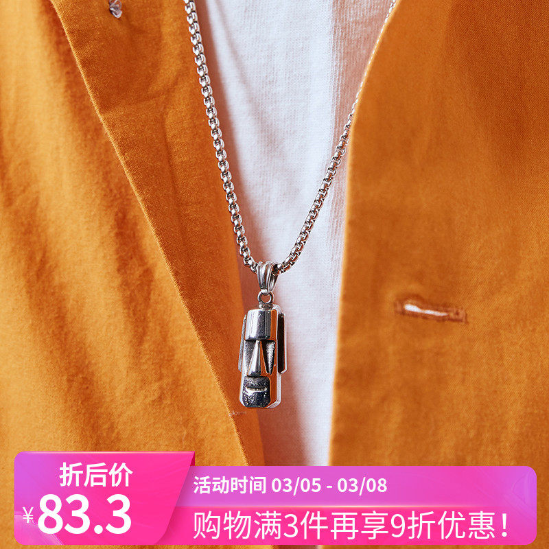 ROADLATIVE original design new product thinker stone human like pendant steel personality national tide brand necklace men and women