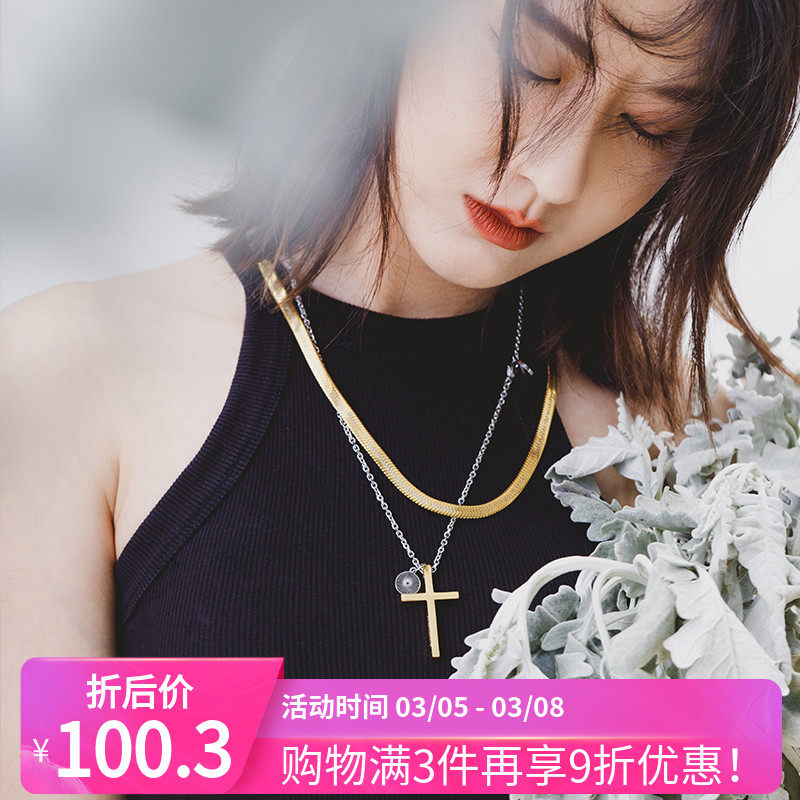 ROADLATIVE original design new steel round brand gold cross retro European and American couple gift necklace man