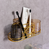 European toothbrush Mouthwash cup free hole storage shelf Wall-mounted simple bathroom storage glass couple suit