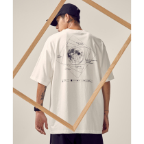 Mens Road 2022 Summer new lunar printed short sleeves T-shirt male tide card 100 hitch loose round collar casual blouse TEE