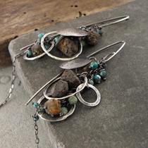 Polish Earrings hand-made polo sea Amber turquoise silver beaded tassel Earrings Earrings