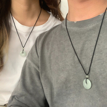 Natural Jade safe buckle pendant pair of jade pendant south red men and women couple gift sweater necklace black rope