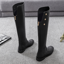  European station 2021 autumn and winter leather boots rivet thick heel rear zipper high boots round head new knight boots women