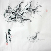 Pure hand-painted traditional Chinese painting freehand shrimp custom default sign