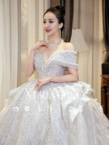 Wedding dress 2021 new bride one-shoulder heavy industry luxury palace princess temperament long tail tutu customization