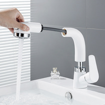 The pull type faucet cold heat bathroom washbasin counter basin rotation Basin white two-in-one bathroom copper