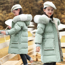 ABC new anti-season childrens down jacket Girls  clothing medium-long winter childrens thickened white duck down jacket