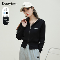 Dot with 2022 spring new even hat knit jacket Leisure zipper short Skinny 100 hitch cardiovert blouse