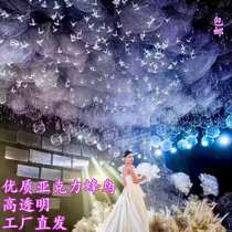 Wedding Hummingbird Acrylic bird pendant Hotel ceiling beauty Chen crystal decoration Wedding transparent flying bird pendant