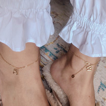 TWOR exclusive design handmade American imported 14K gold chain copper letter anklets can be stacked to wear holiday ins