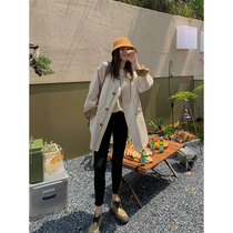 Sanji black flower windbreaker jacket female spring and autumn 2021 new coat mid-length small man popular this year