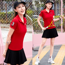 Casual sports style suit skirt 2021 new summer womens polo collar sports short-sleeved skirt two-piece set tide