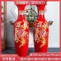 Jingdezhen ceramic large vase red flower rich living room floor floor decoration ornaments high and large large opening