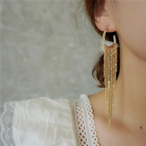 S925 silver needle Korean Korean fashion irregular real gold plating tassel long earrings female earrings