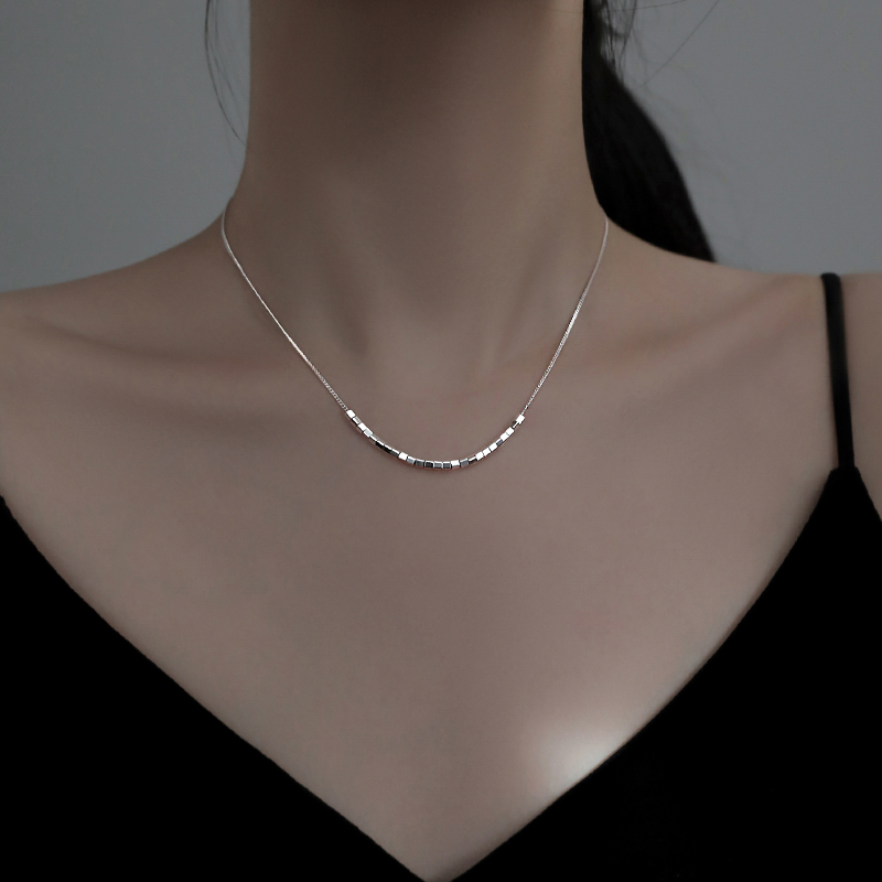 Lane South 925 Sterling Silver Square Necklace 2023 New Popular Light Luxury Women's Summer Clavicle Chain Small Design Summer