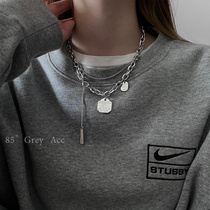 85 degree gray titanium steel decorative necklace female ins hip hop 2021 new fashion brand sweater chain pendant accessories men