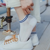 Japanese summer mesh socks womens thin cotton socks two-bar stripes shallow socks sports breathable ladies socks