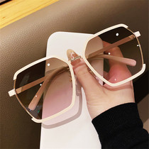 Chaig Keln Temperament Metal Half Frame Sunglasses Woman Round Face Street Pat for anti-UV travel sunglasses