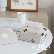 Cotton and linen fabric tissue box embroidery Nordic Japanese paper towel cover Paper towel bag paper pumping box paper pumping storage cat and lamb
