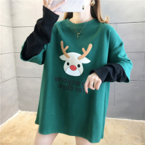 2022 Spring Autumn Season Fashion Korean version Pregnancy Woman Dress Long Sleeve Pure Cotton T-shirt Fake two-piece jacket with long sleeves Loose Fat M